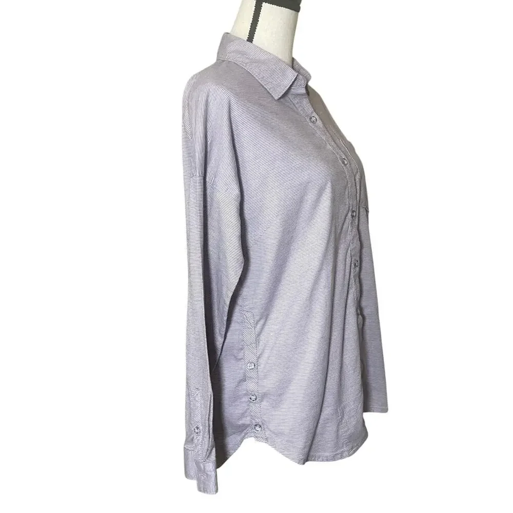 Mountain Hardwear Shirt Womens M Purple Stripe Stretch Flannel Button Up - Picture 3 of 10
